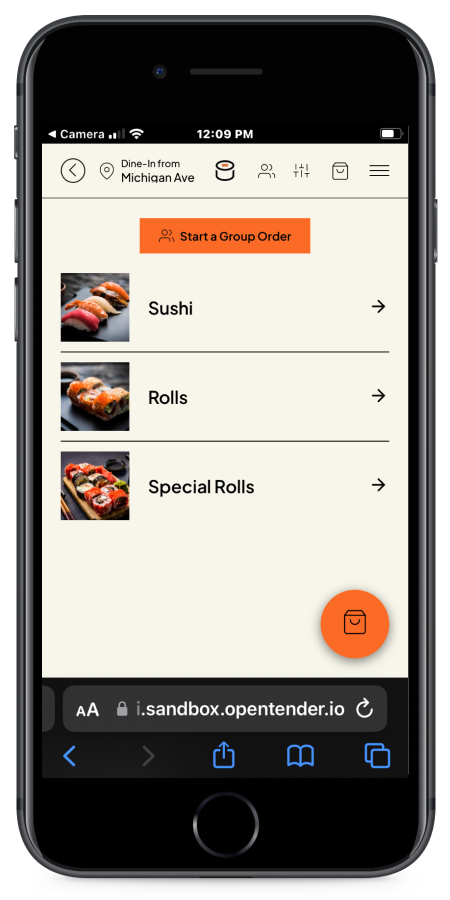 Landing page with Eat Here preselected