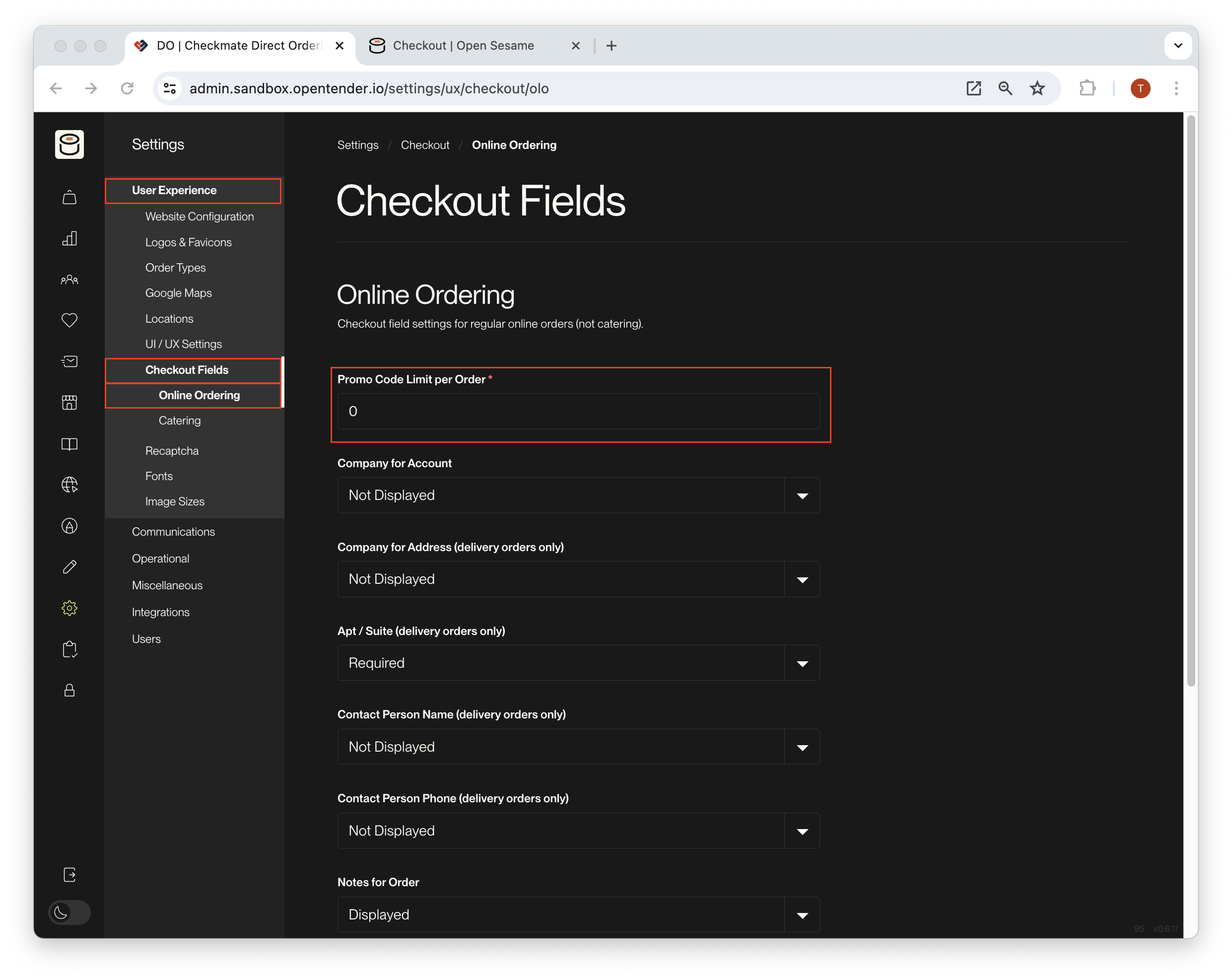 Checkout Fields promo code limit