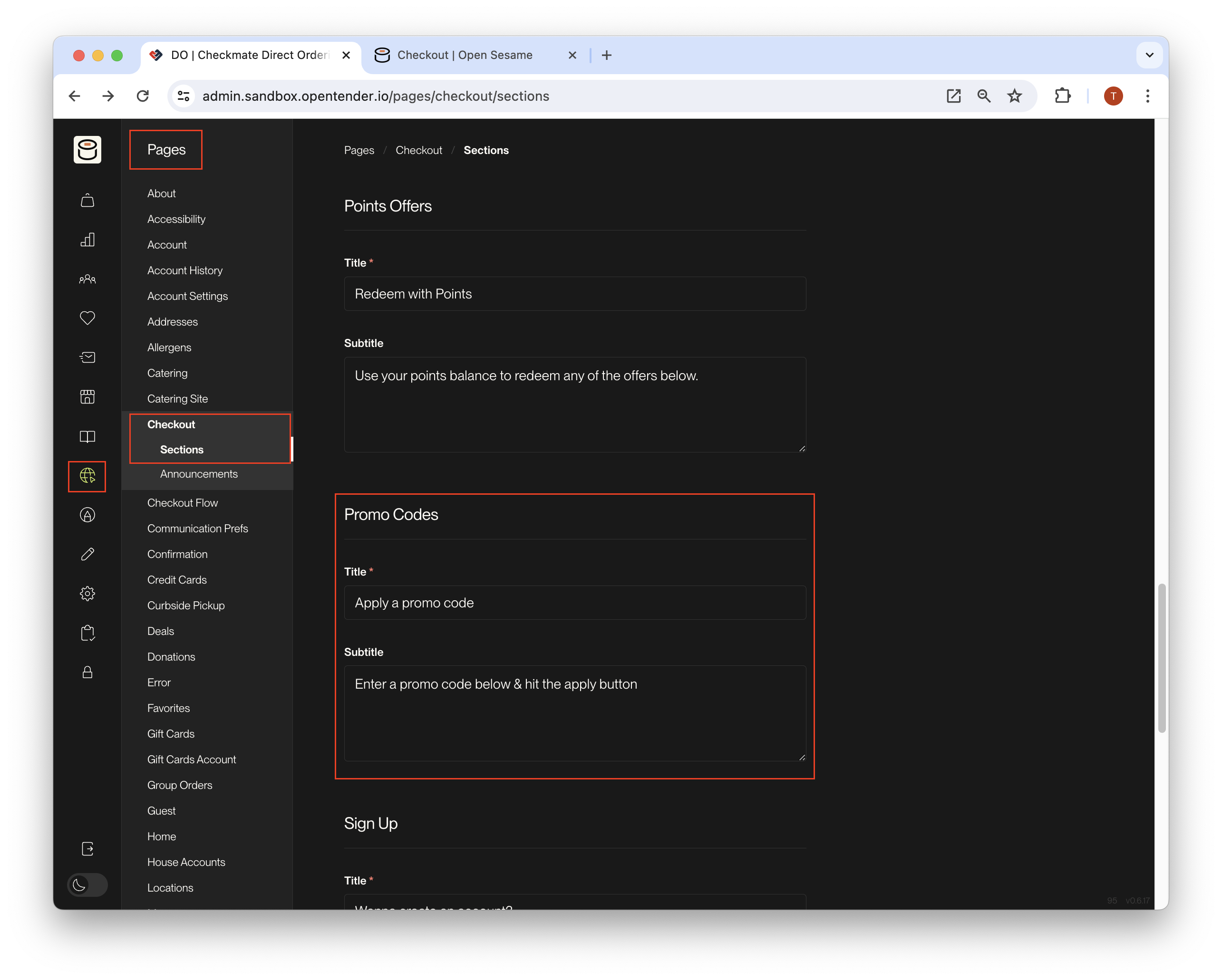 Checkout section title and subtitle
