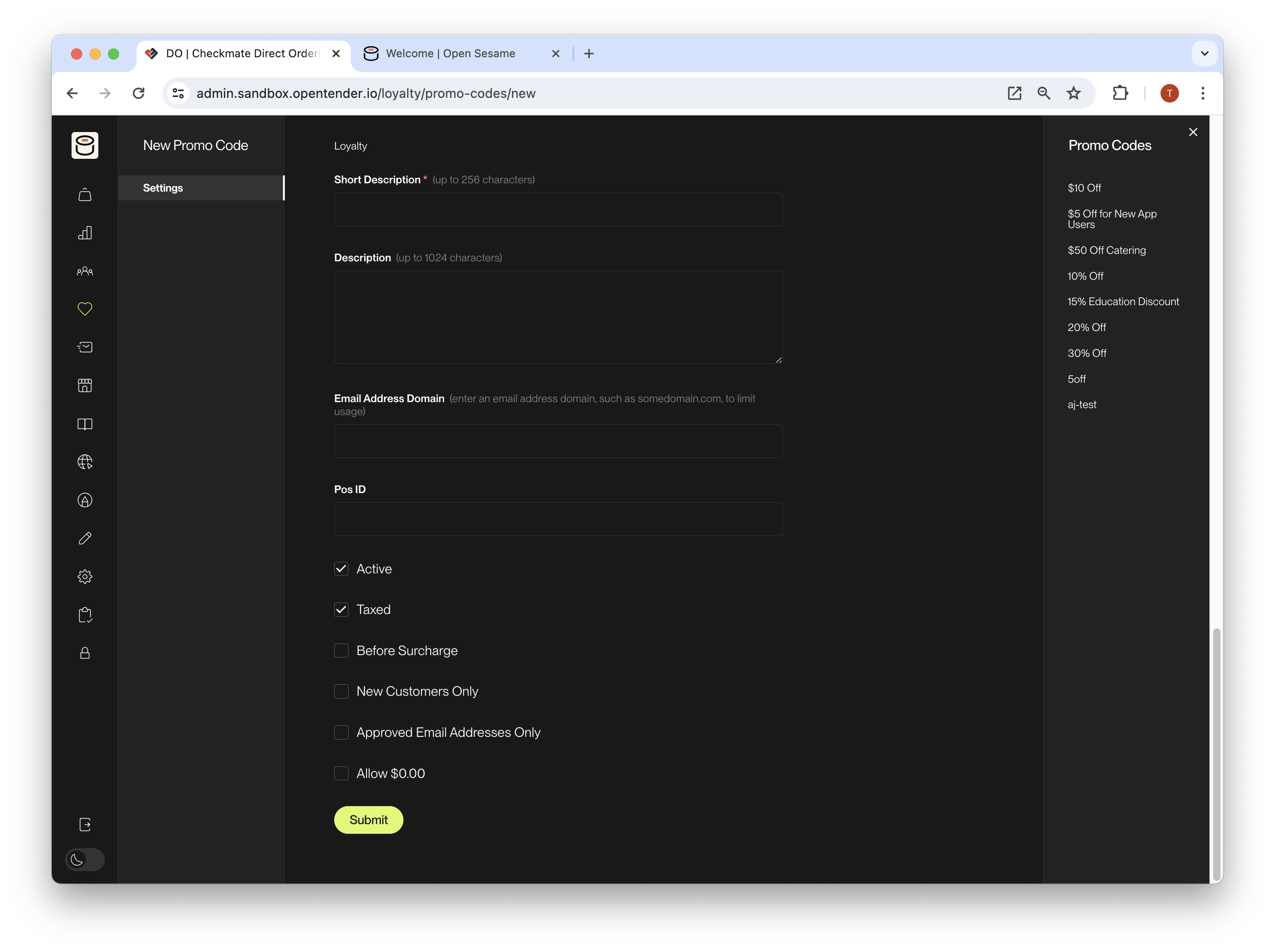Checkbox options