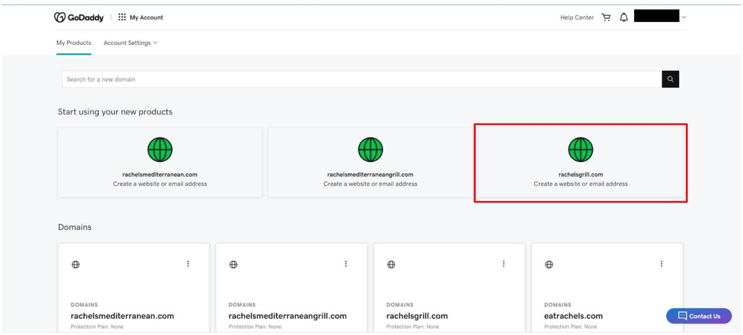 Select the domain under My Products