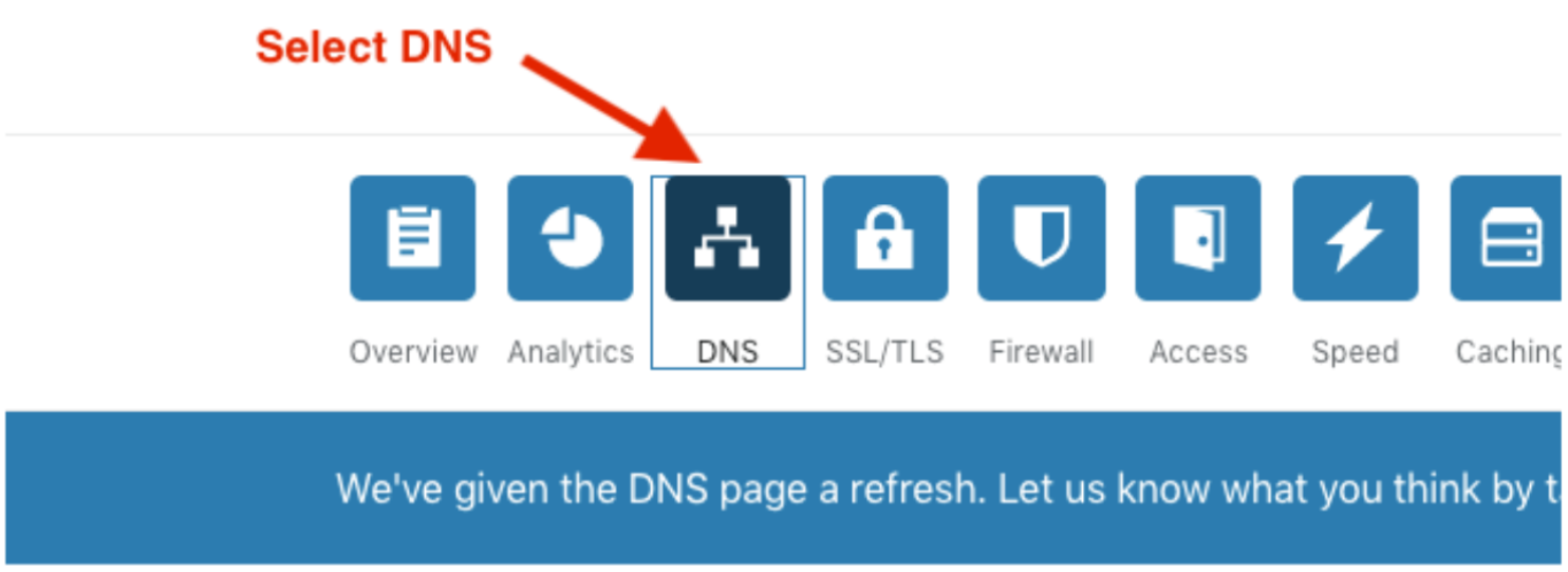 DNS tab in Cloudflare