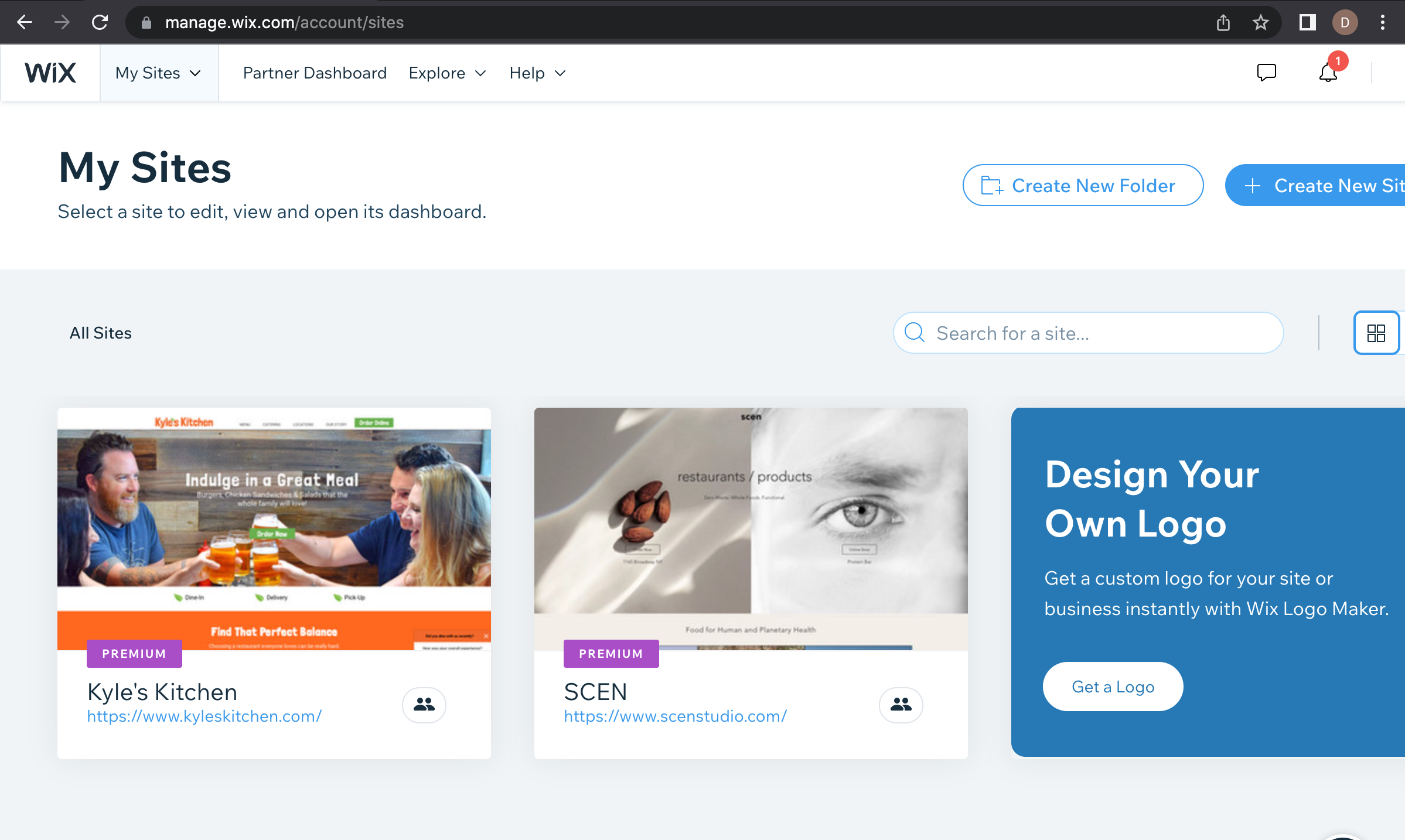 Select the website in Wix