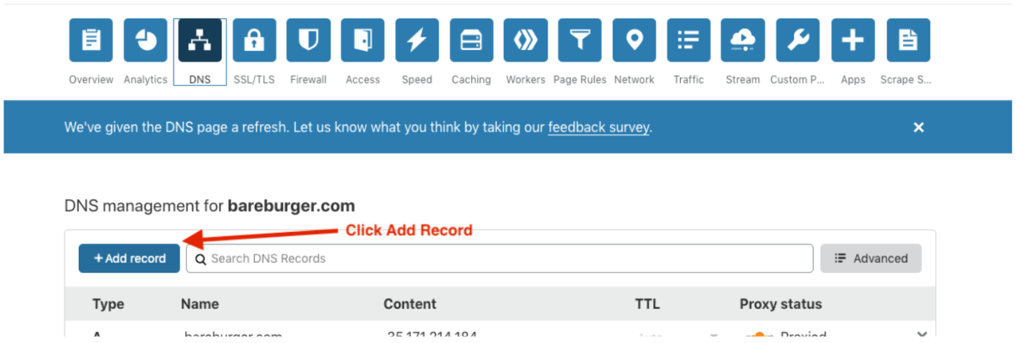 Add Record in Cloudflare