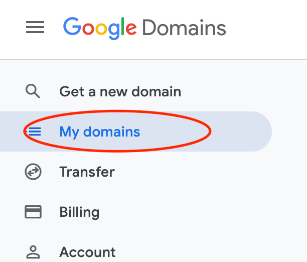 My Domains menu