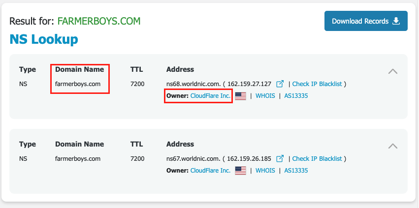 Owner field showing the domain host