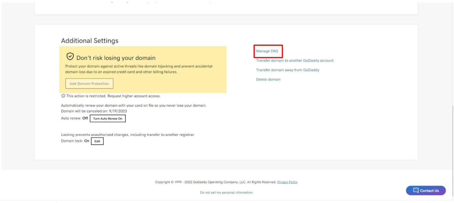 Manage DNS under Additional Settings