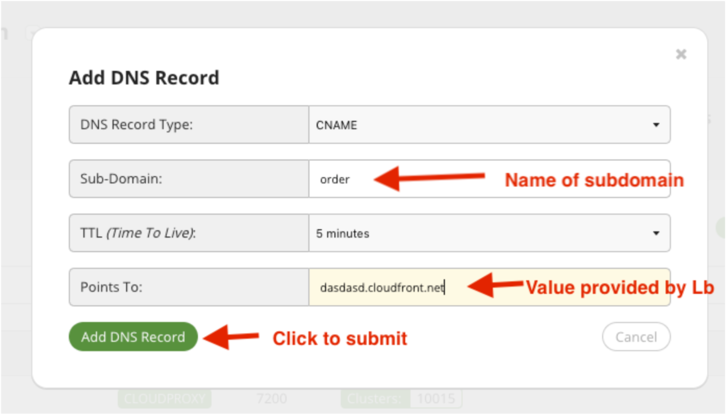 Add DNS Record button in Sucuri