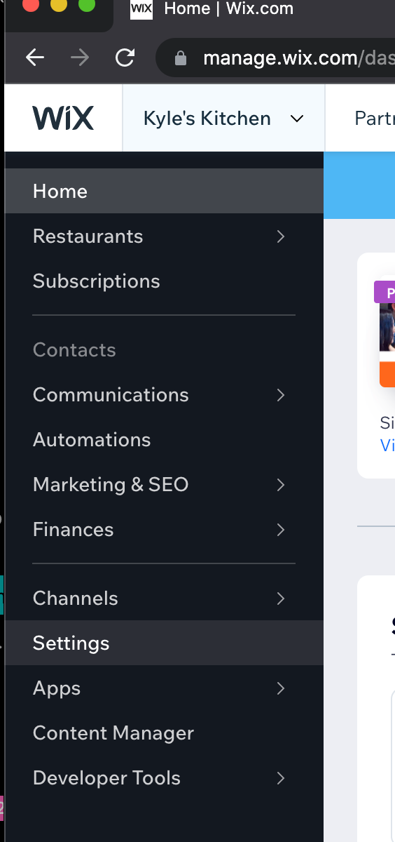 Settings in Wix