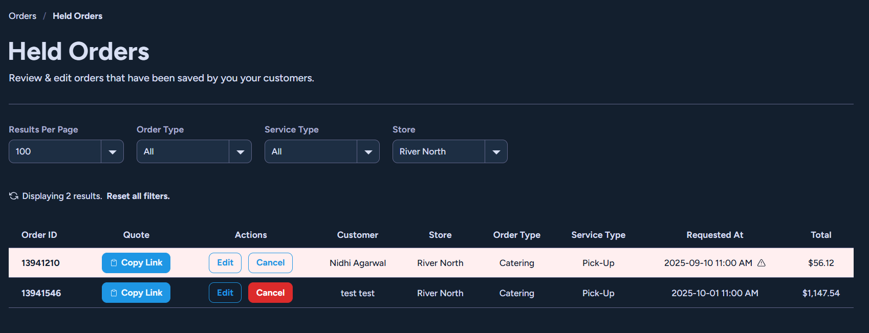 Held Orders Screenshot