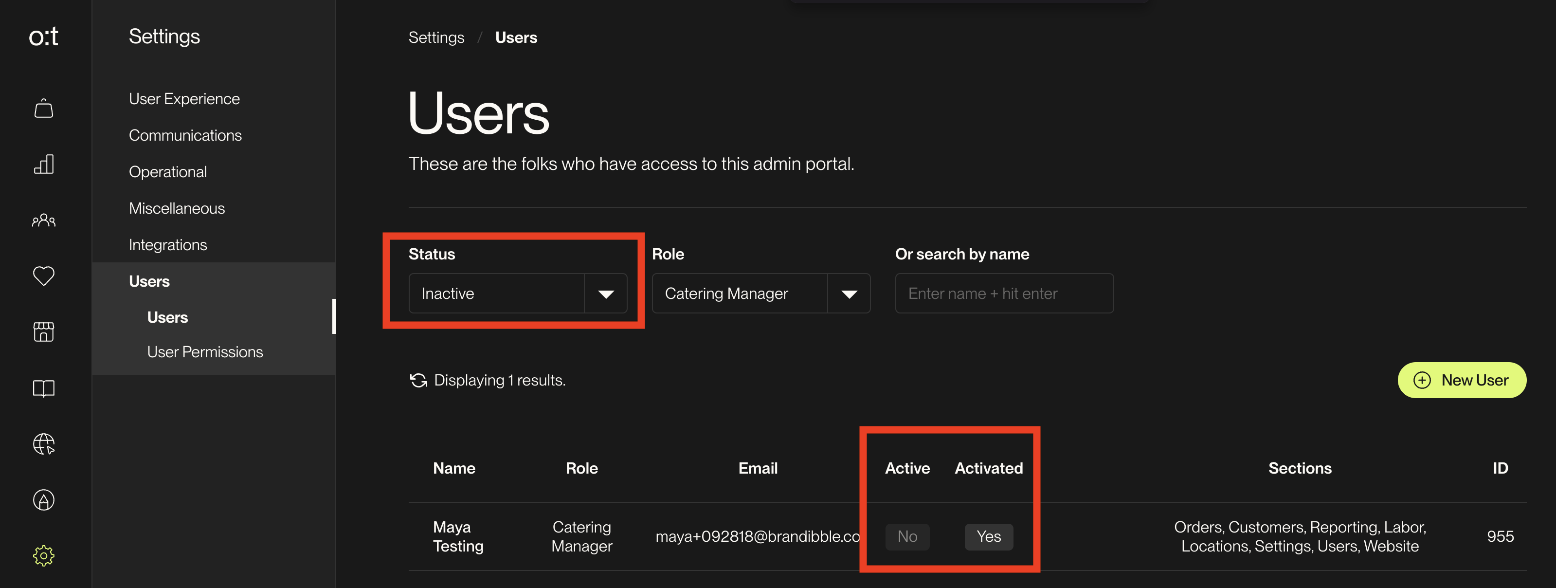 Users list showing Active and Activated status