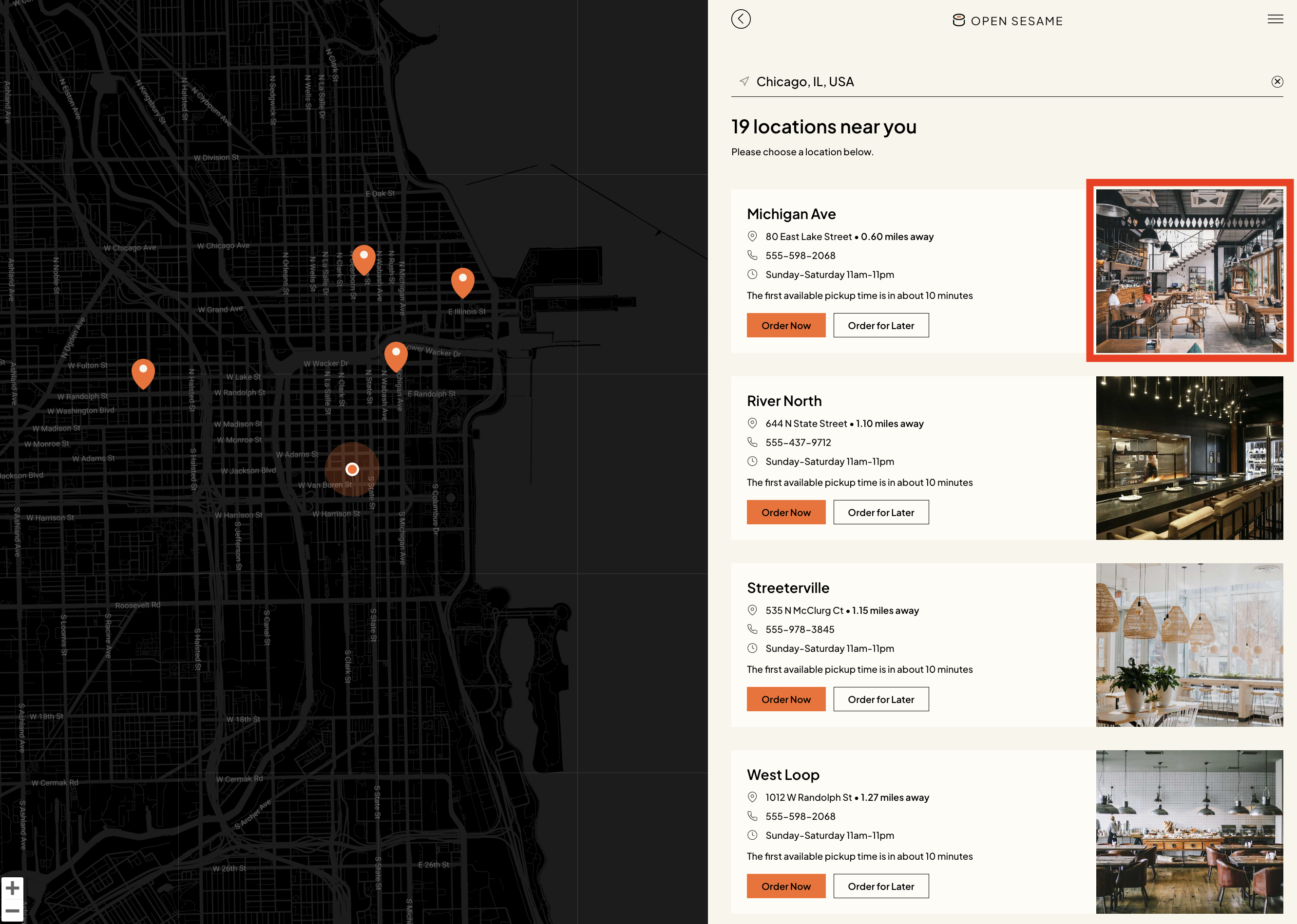 Store image shown on the online ordering locations landing page