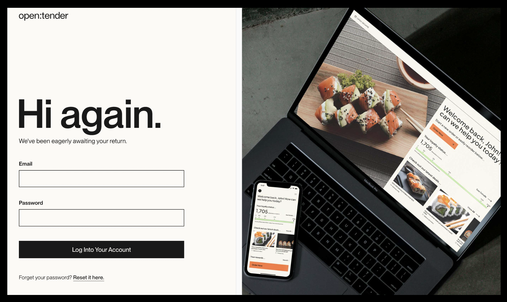 Direct Ordering Admin Panel login page
