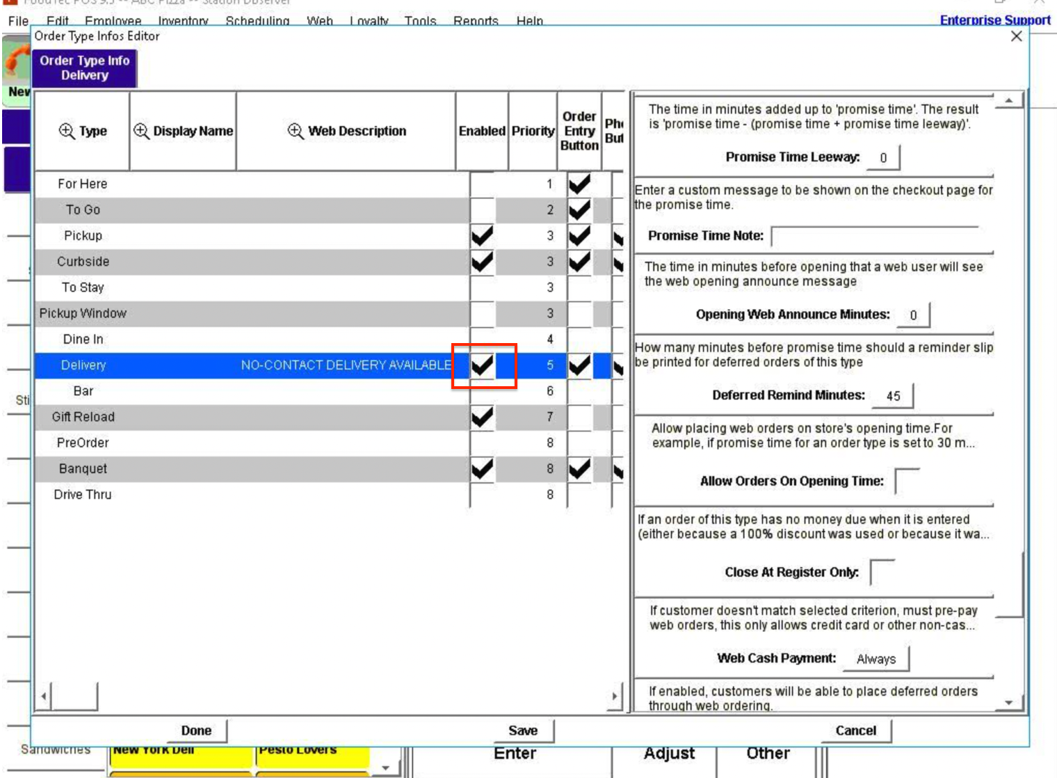 Enabling order types in FoodTec POS