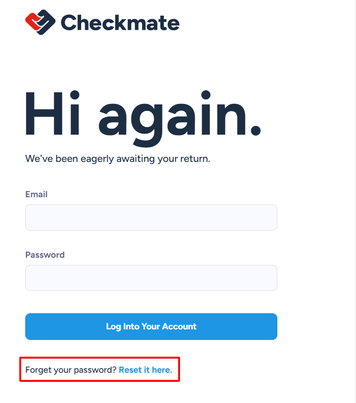 Password reset link on the login page