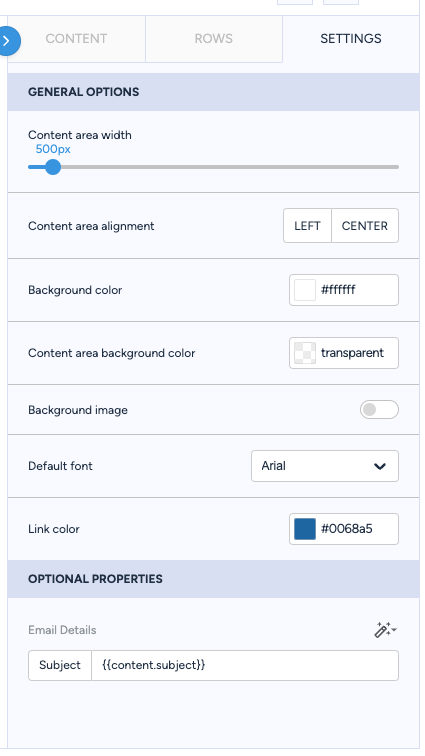 Settings tab