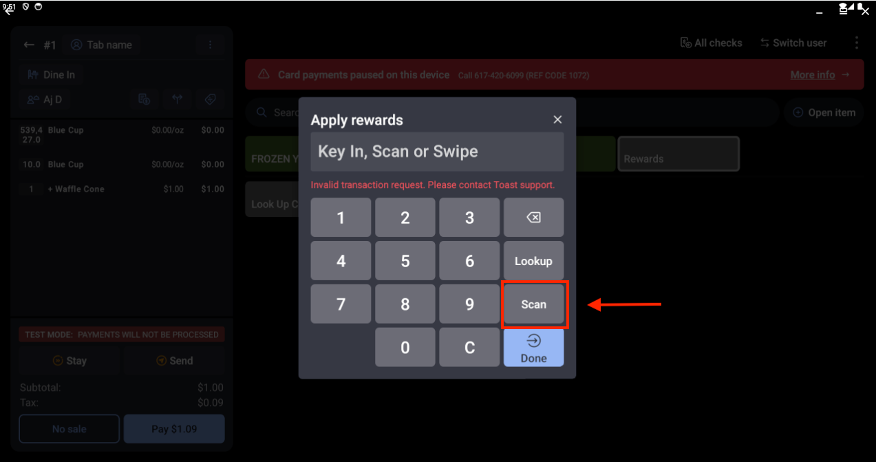 Scan option for the loyalty QR code