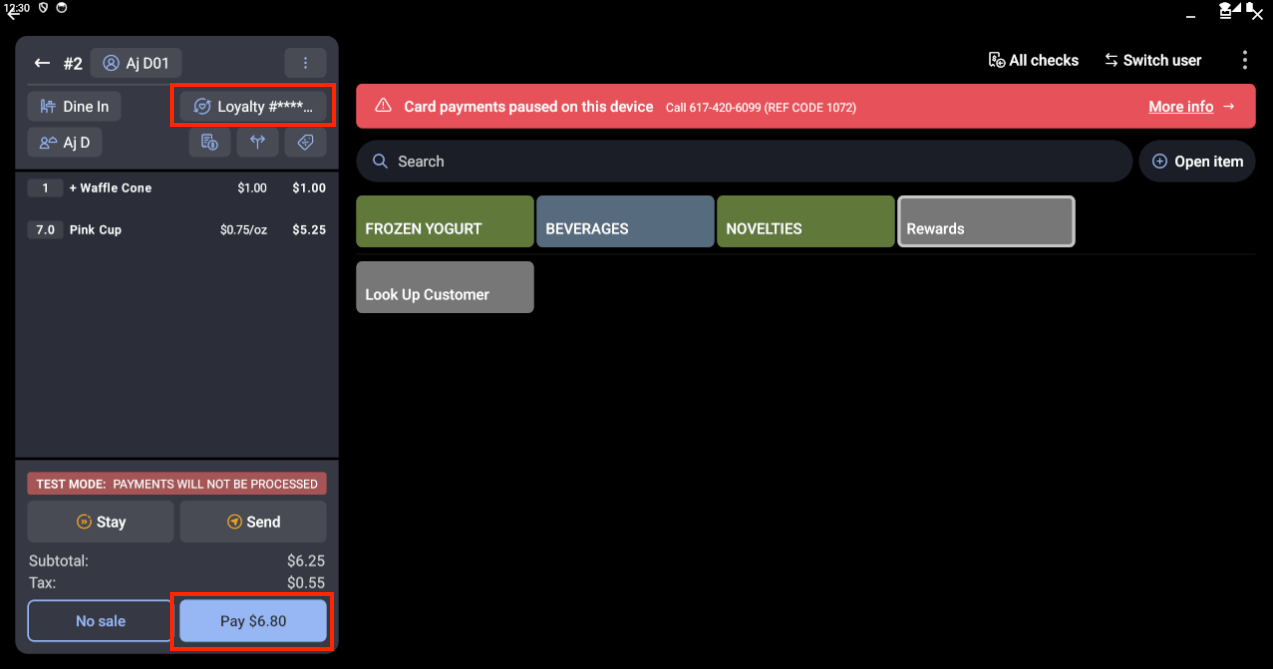 Masked loyalty account shown before payment