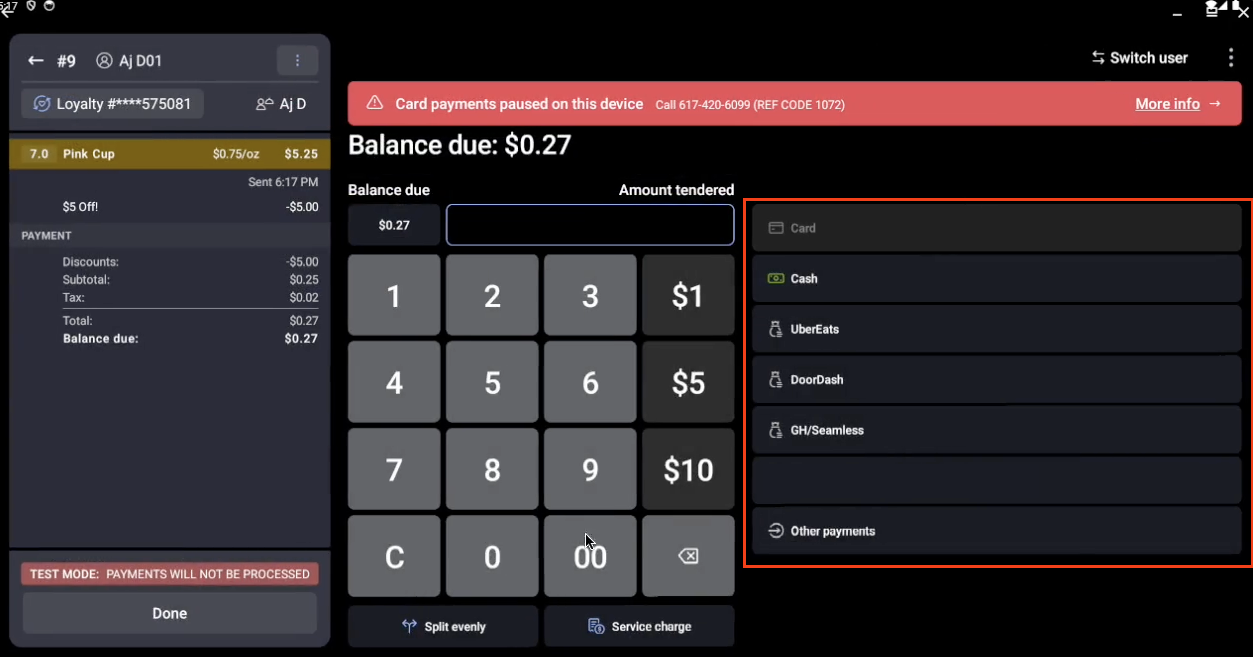 Selecting the payment method
