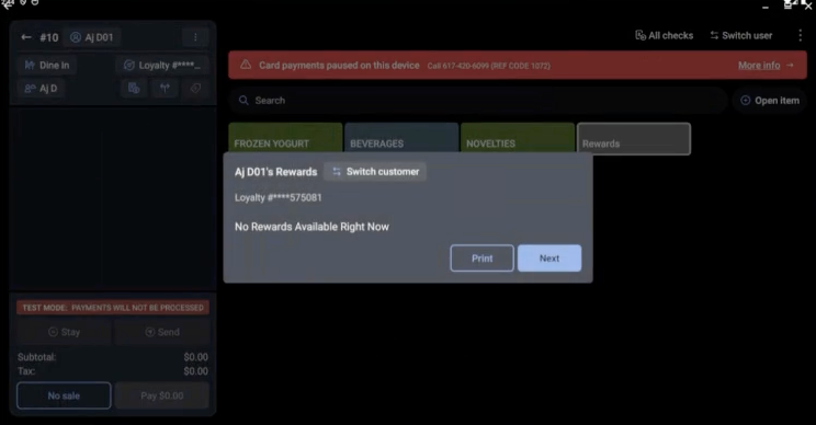 No rewards available message