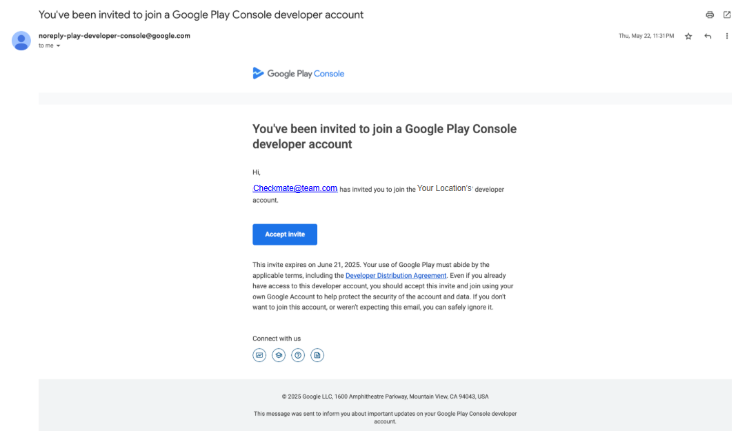 Developer account invitations in Gmail