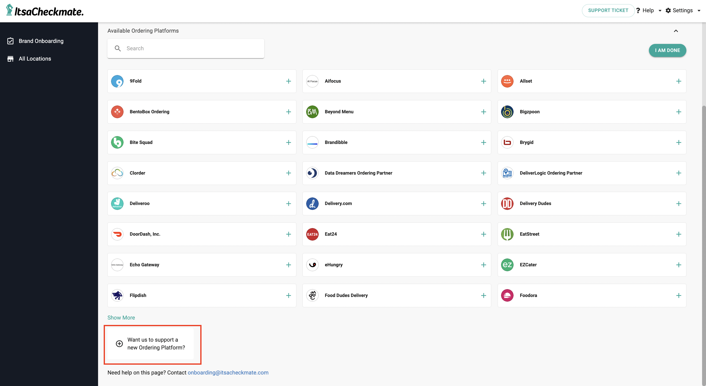 Ordering Platform Setup step in Onboarding ItsaCheckmate
