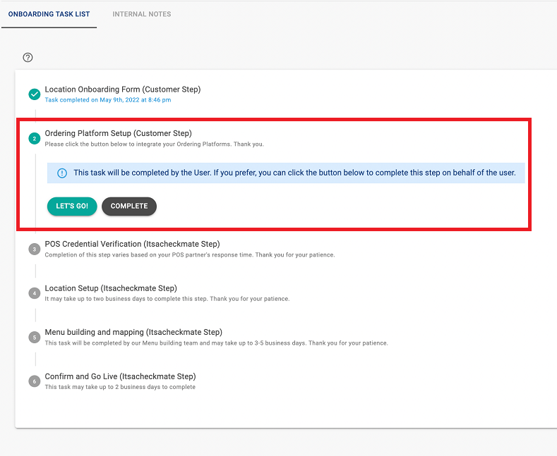 Ordering Platform Setup Step In Onboarding Itsacheckmate